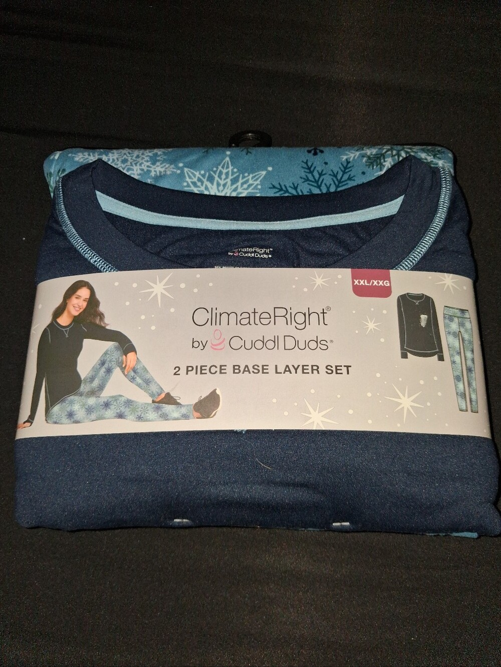 ClimateRight Cuddl Duds Women's Two Piece Base Layer Set - Blue Snowflake - XS